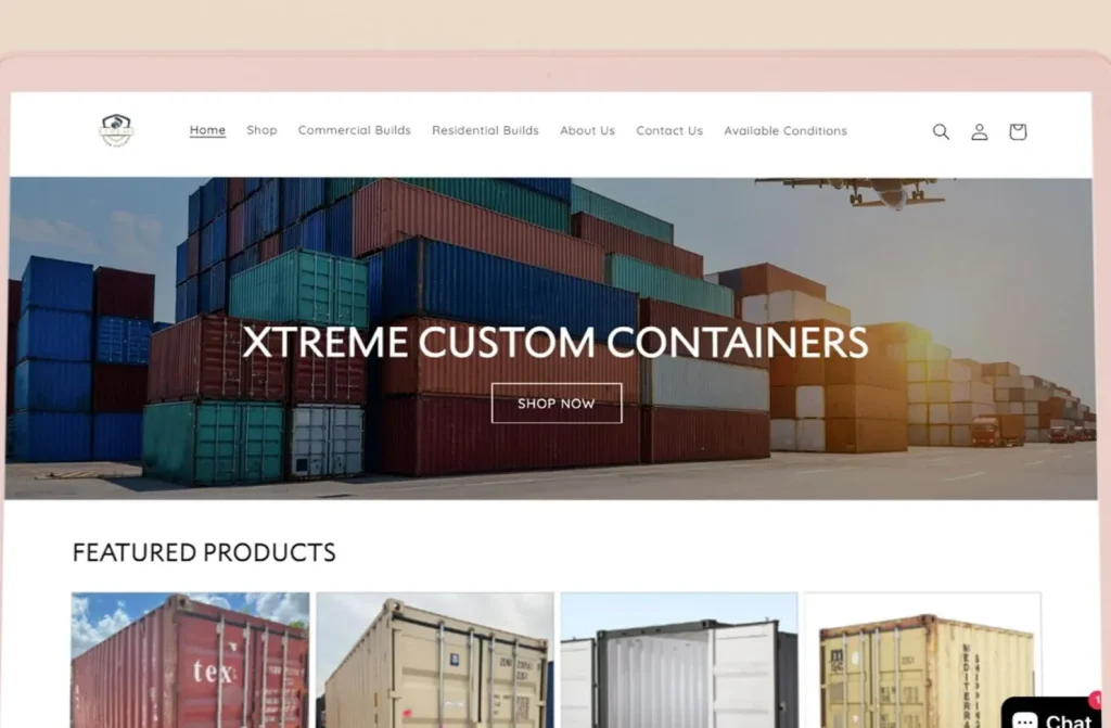 Xtreme Custom Containers website — detail view